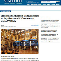El mercado de fusiones y adquisiciones en Espaa cae un 18% hasta mayo, segn TTR Data